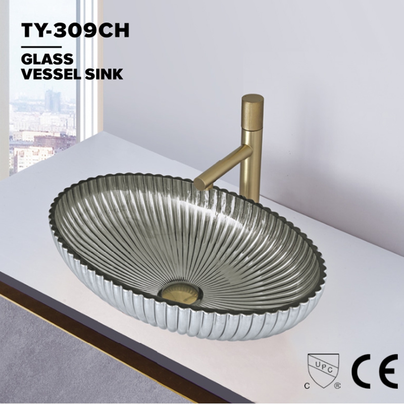 Modern Style design Golden color Oval Shape glass basin bathroom sink